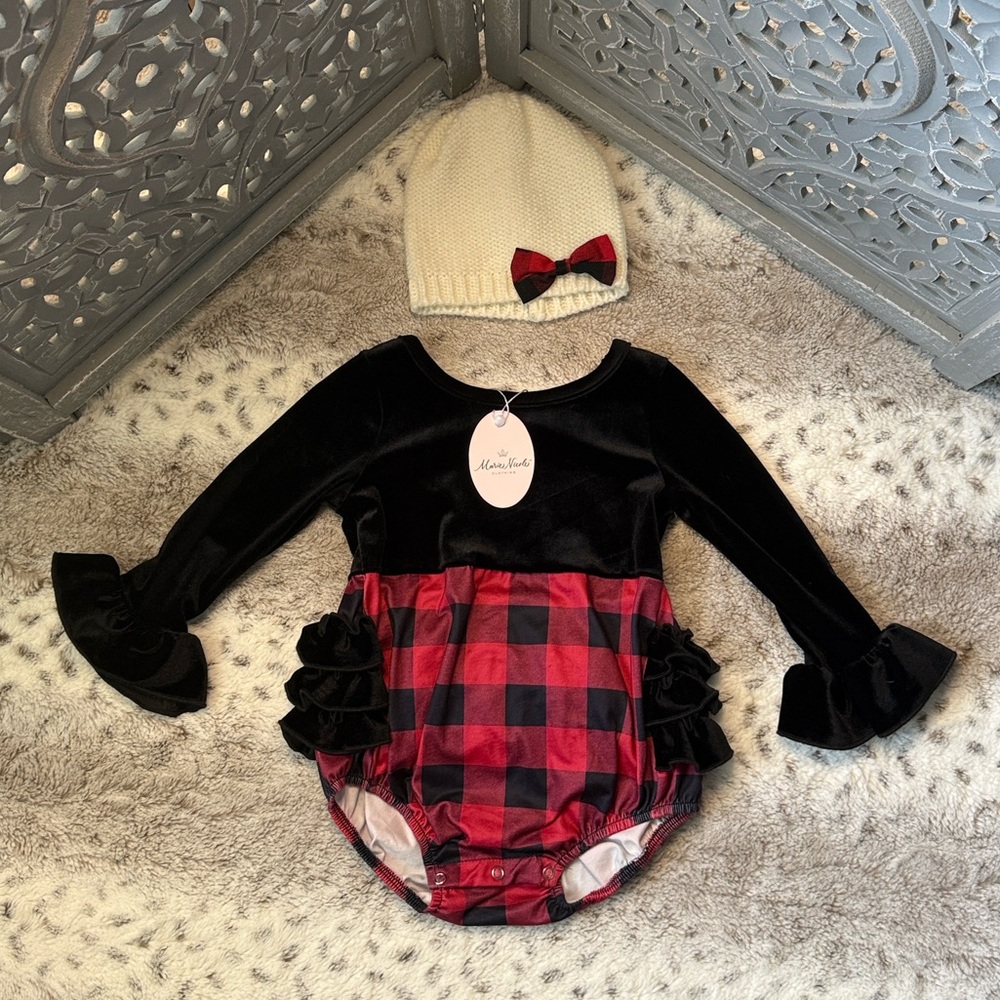 NWT! Velvet red plaid bodysuit baby girls 18-24 months Christmas holiday party